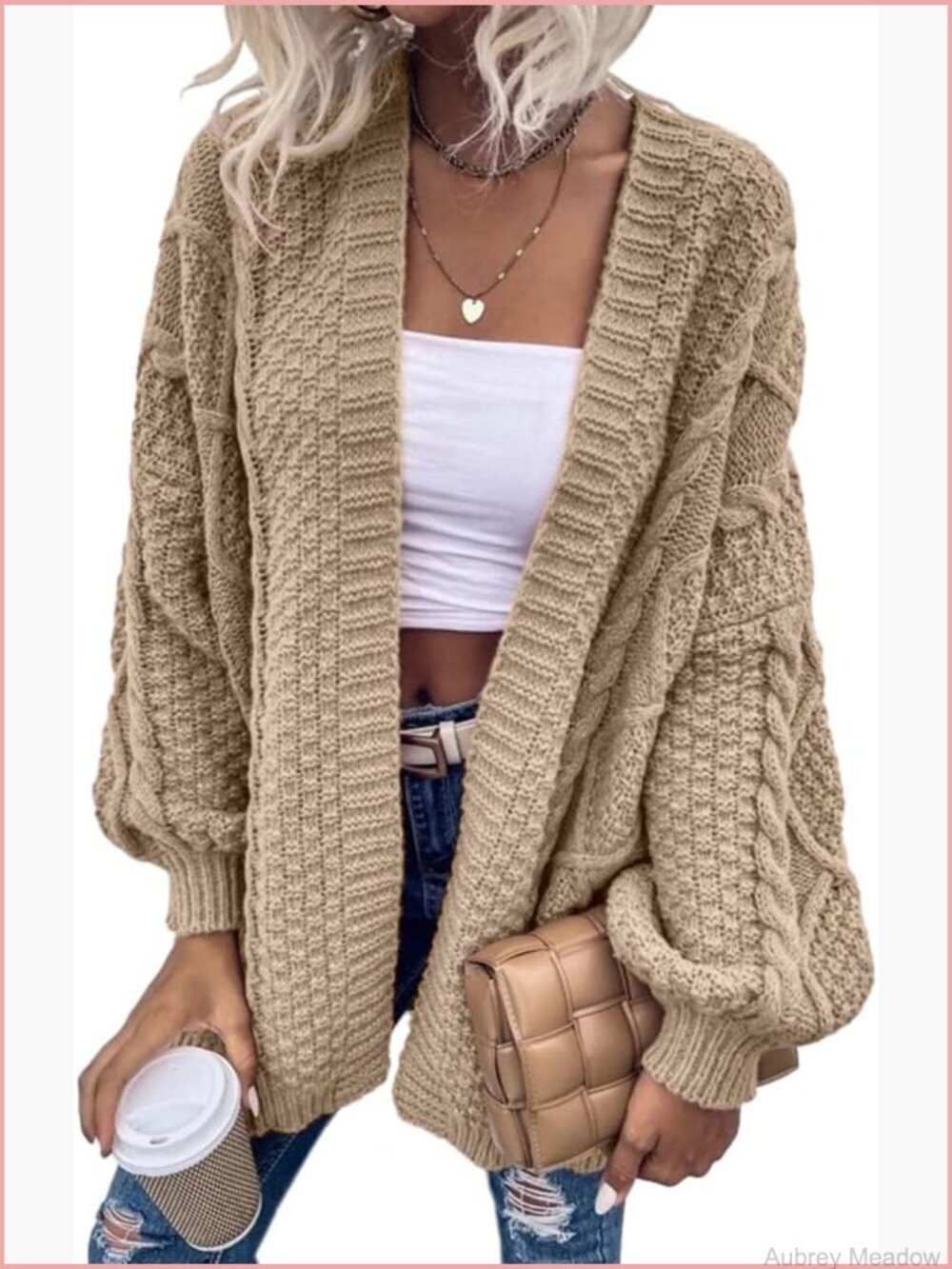 Oversized Open Front Cable Knit Chunky Cardigan Sweater Coat